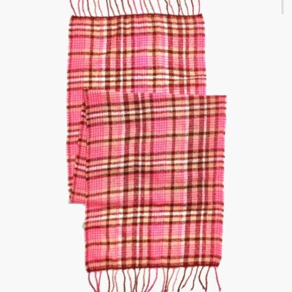 NEW Madewell Gauzy Plaid Scarf Azalea Pink Oversized Fringe Acrylic Wool Blend - Picture 1 of 8